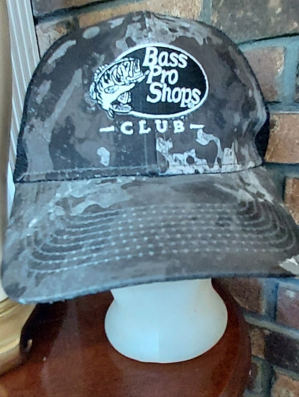 Bass Pro Shop Club Black Camo Cap Trucker Hat Embroidered Mesh Snapback Fish